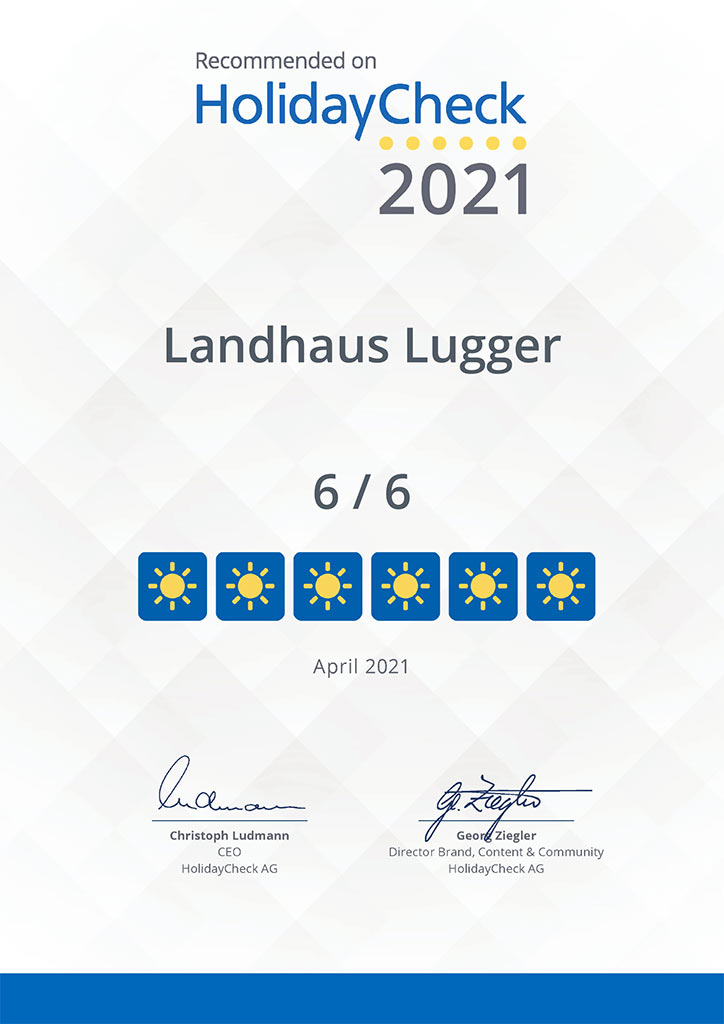 Landhaus Lugger Urkunde 2021